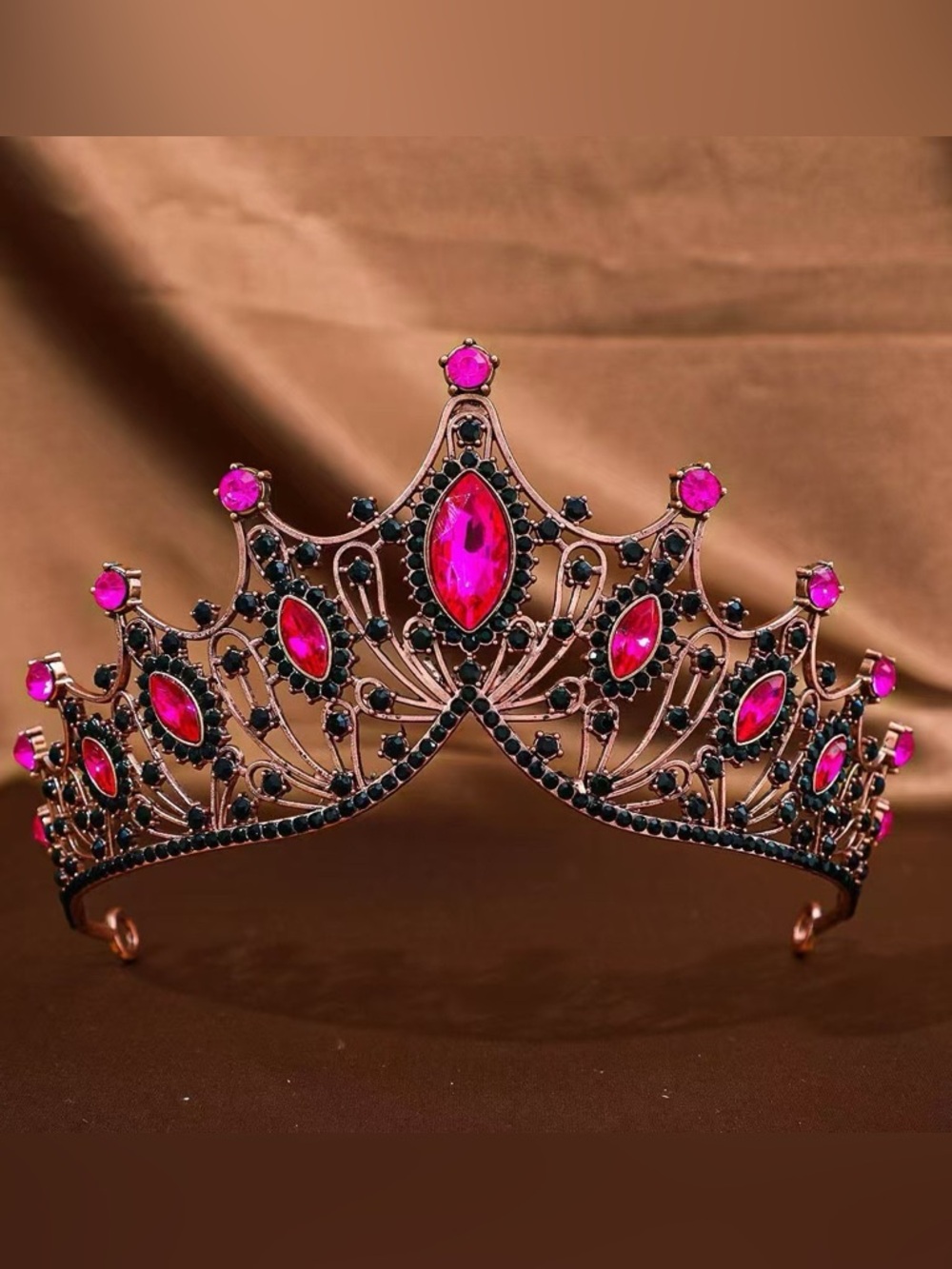 Regal Pink Crystal Tiara Crown - Women Accessories